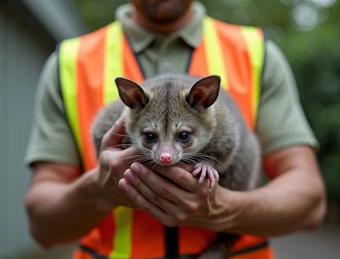 Animal handler safely recovering a deceased possum in Lower Plenty