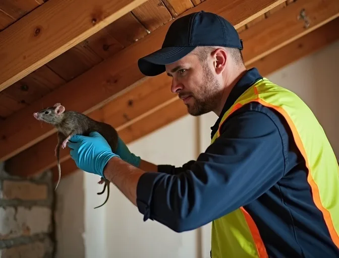 Technician inspecting a roof cavity for a dead rat in Lower Plenty
